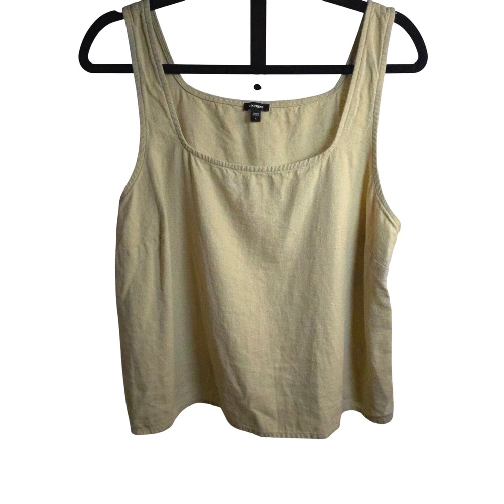 Express Linen Blend L Scoop Neck Tank Top Tan Womens Layering Capsule Minimalist